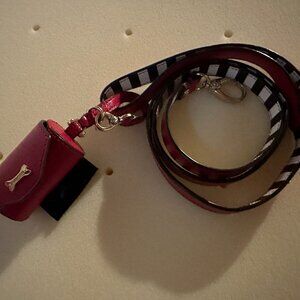 RARE HENRI BENDEL West 57th Saffiano Leather Red Stripe Dog Leash PoopBag Holder